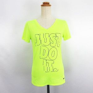 ナイキ NIKE Tシャツ カットソー 半袖 Vネック DRI-FIT 英字 ロゴ M レモンイエロー スポ