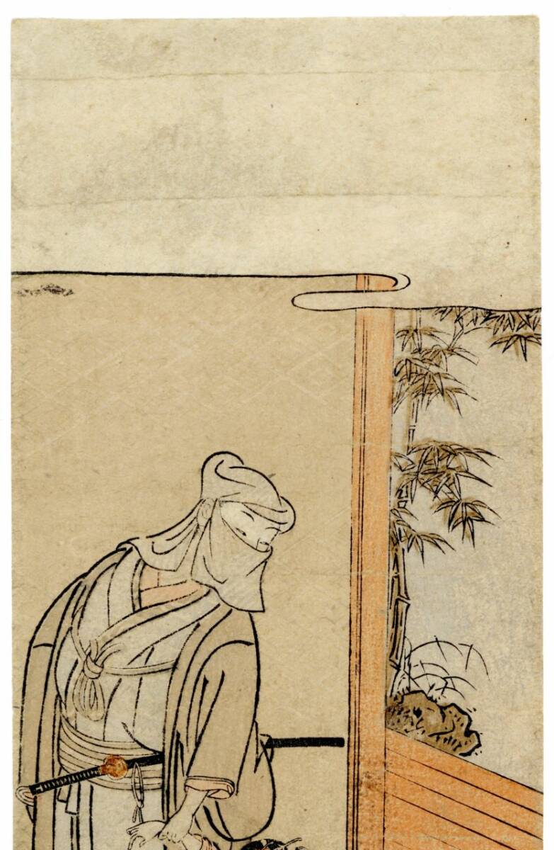 春画 春信派浮世絵師 浮世絵師 江戸中期頃 密会図(仮題) 短冊画 鳥居清