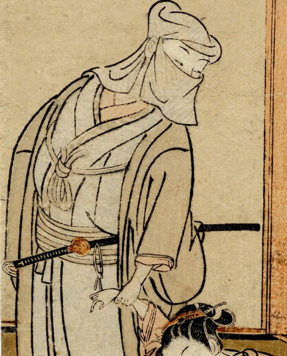 春画 春信派浮世絵師 浮世絵師 江戸中期頃 密会図(仮題) 短冊画 鳥居清