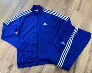 15945■美品 adidas アディダス ジャージ 上下セット セットアップ 青 白 ブルー サイズ