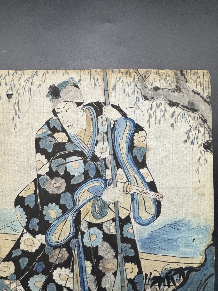 江戸期/真作 肉筆浮世絵「船遊」美人画 紙本 大判 二枚続き 検:歌川