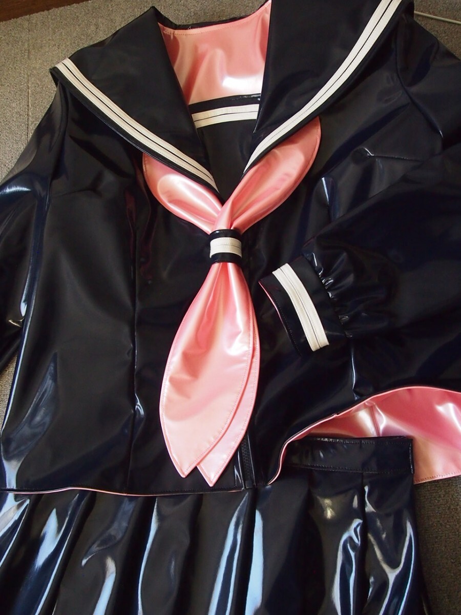 コスプレ衣装 光沢エナメルセーラー服 両面エナメル 男性2Lサイズ 紺