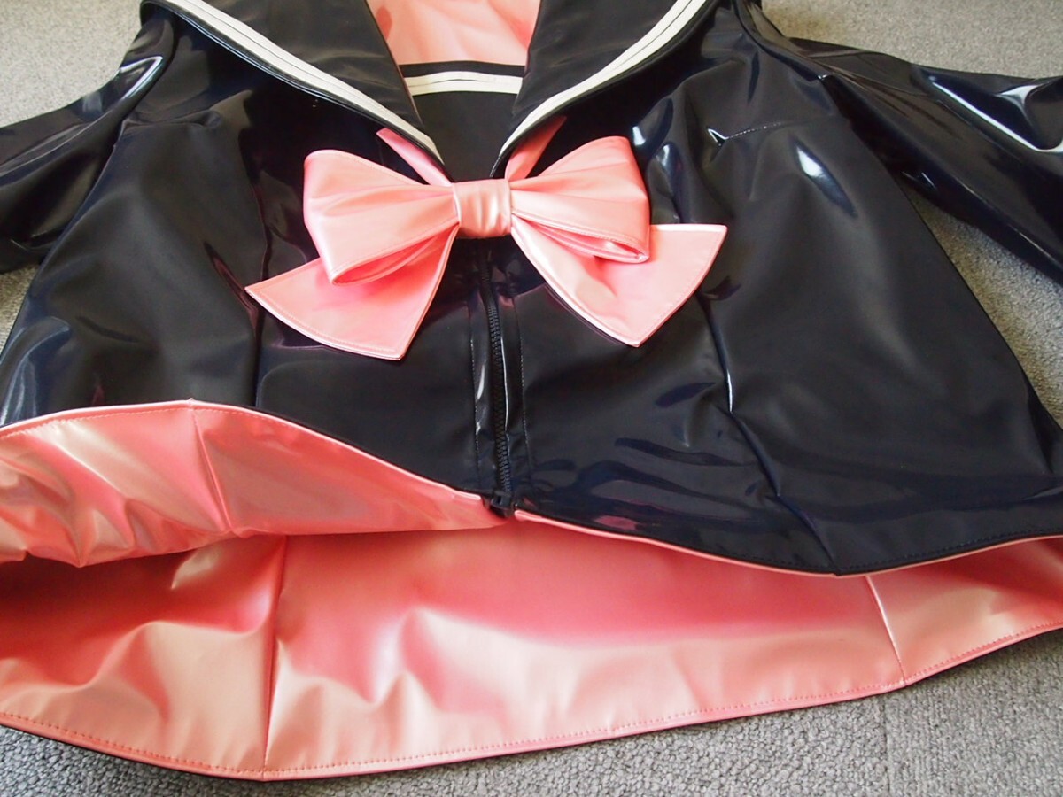 コスプレ衣装 光沢エナメルセーラー服 両面エナメル 男性2Lサイズ 紺