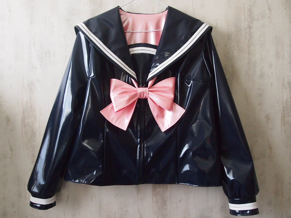 コスプレ衣装 光沢エナメルセーラー服 両面エナメル 男性2Lサイズ 紺