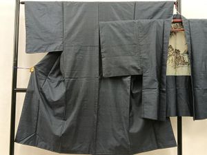 平和屋着物■男性　本場大島紬　アンサンブル　80亀甲　正絹　逸品　BAAQ0401ct