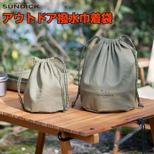 撥水巾着袋 小物入れ 撥水加工 ギア収納 大容量 内側ポケット付き キャンプ用品 アウトド