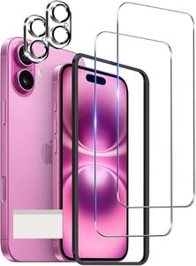 2306215☆ iPhone 16 用 ガラスフィルム (2枚) + iphone16 用 カメラフィルム (2枚) ガイ