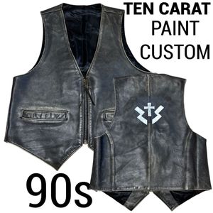 90s カスタム TEN CARAT テンカラット レザー ベスト クロス 稲妻 F ブラック ヴィンテー