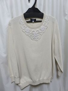 新品タグ付き　KEITH　キース　ビーズニット　ベージュ　七分袖　L４４