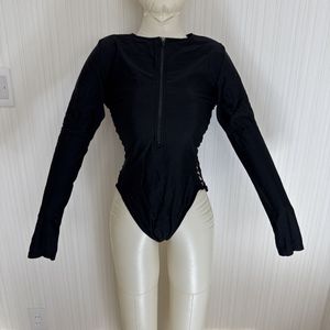 レオタード ダンス 長袖 黒　グラマラス　 社交ダンス　Ｌ　XL