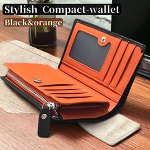 艶のある二つ折り財布 黒 オレンジ メンズ レディース 小銭入れ カードケース