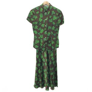 良好◆DOLCE&GABBANA ドルチェ&ガッバーナ リーフ柄セットアップ サイズ:38 シルク/白タ