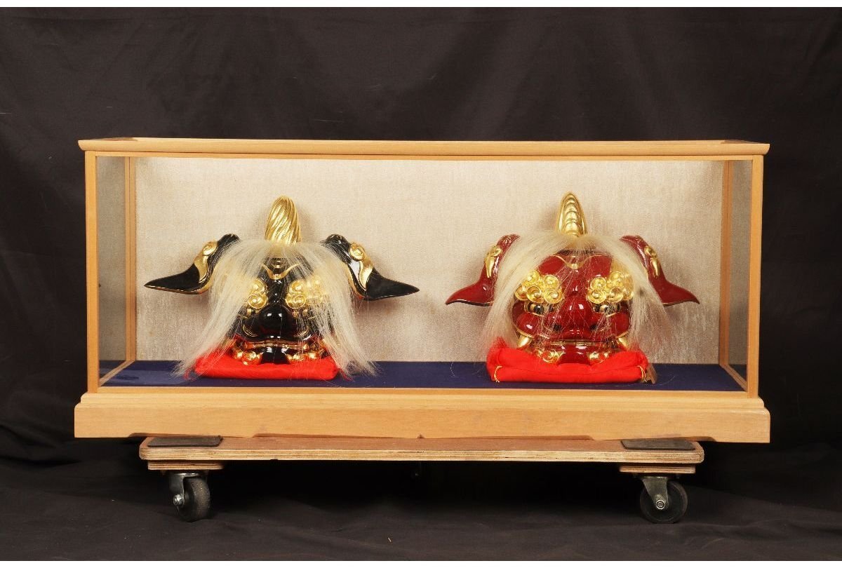 P 木彫 獅子舞 獅子頭 横52cm×高さ31cm×奥行28.5cm 獅子頭 木
