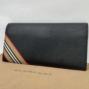 ◆極美品/入手困難◆BURBERRY バーバリー 長財布 レザー ノバストライプ ロングウォレッ