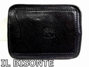 X6B013◆本物◆ イルビゾンテ IL BISONTE 本革レザー ブラック キーリング付き コインケ