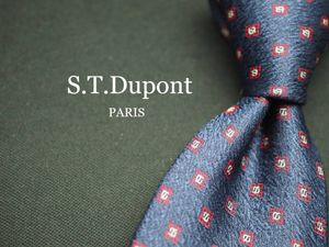 美品【S.T.Dupont デュポン】 H1372 ロゴ ネイビー系 SILK ブランド ネクタイ 古着 良品