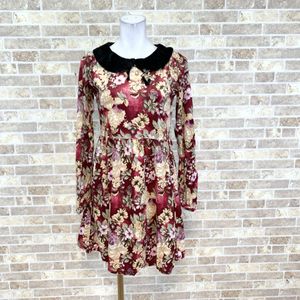 1円 ドレス EMSEXCITE 長袖ワンピース M ベロア多色柄 ロリータファッション カラードレ