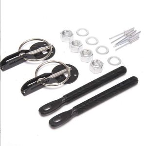 送料無料！アルミ製 ボンネットピン １台分 【黒】 取付用パーツ付属 カスタム エアロパ