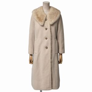 GS9768》ロングコート ミンクファー衿 MINK ビッグカラー サイズM相当 ベージュ系