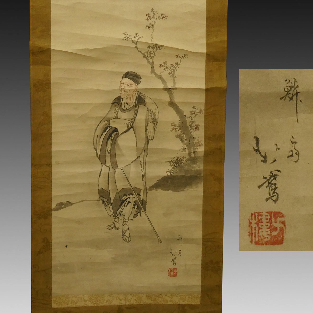 真作】喜聞「卍楼北鵞(葛飾北鵞・抱亭五清) 松尾芭蕉像」 1幅 古筆 古