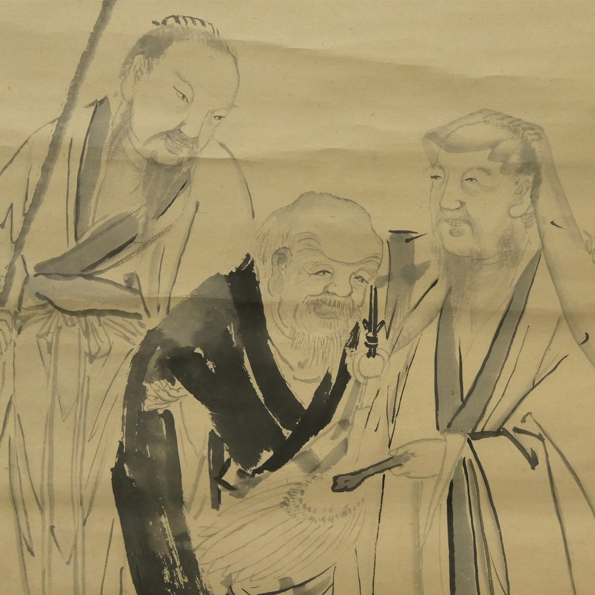 真作】喜聞「円山応挙 中国人物画 (虎渓三笑図・円山応立箱書)」 1幅