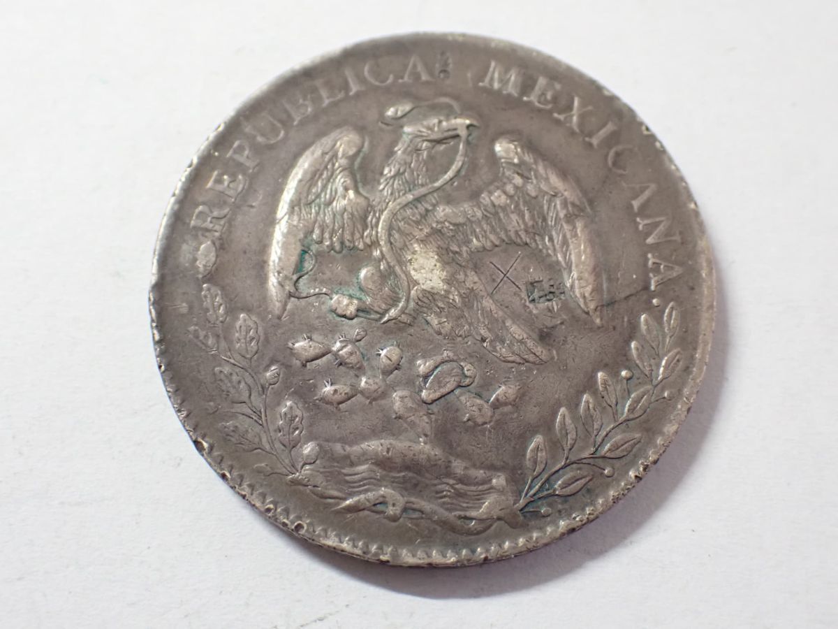 N347/6E〇1891年 メキシコ 8レアル銀貨 自由の帽子/鷲と蛇 貿易銀 大型