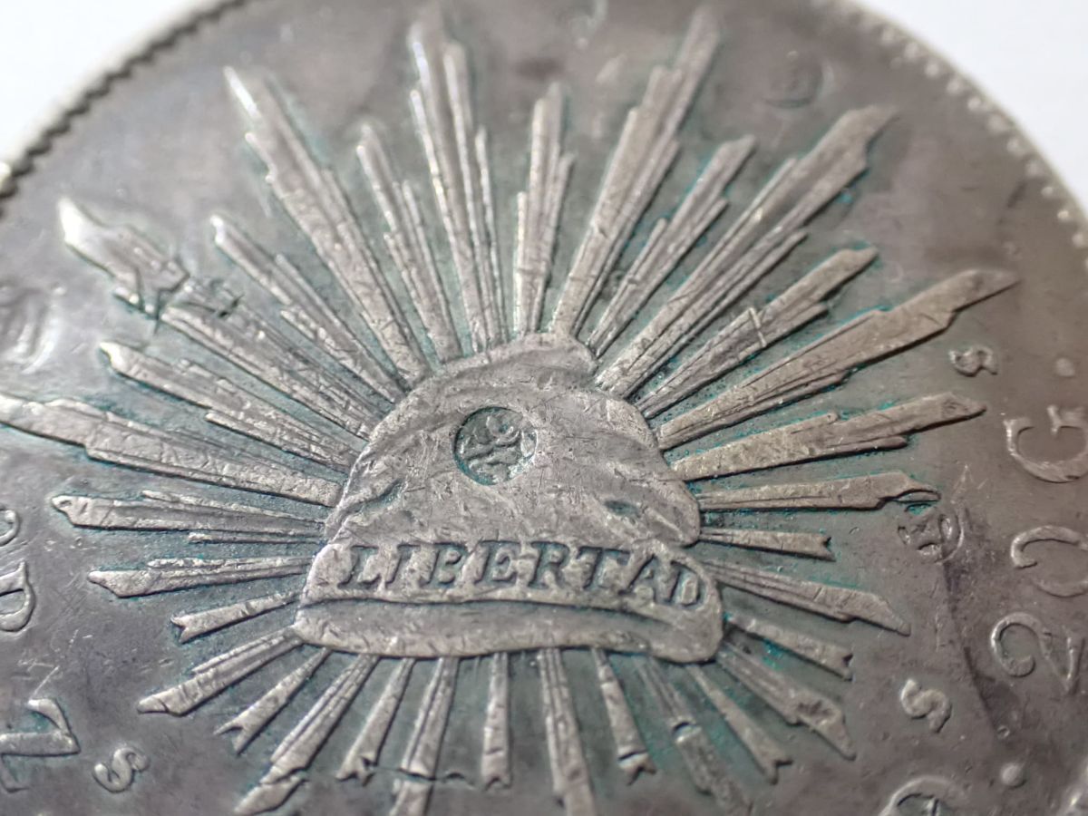 N347/6E〇1891年 メキシコ 8レアル銀貨 自由の帽子/鷲と蛇 貿易銀 大型