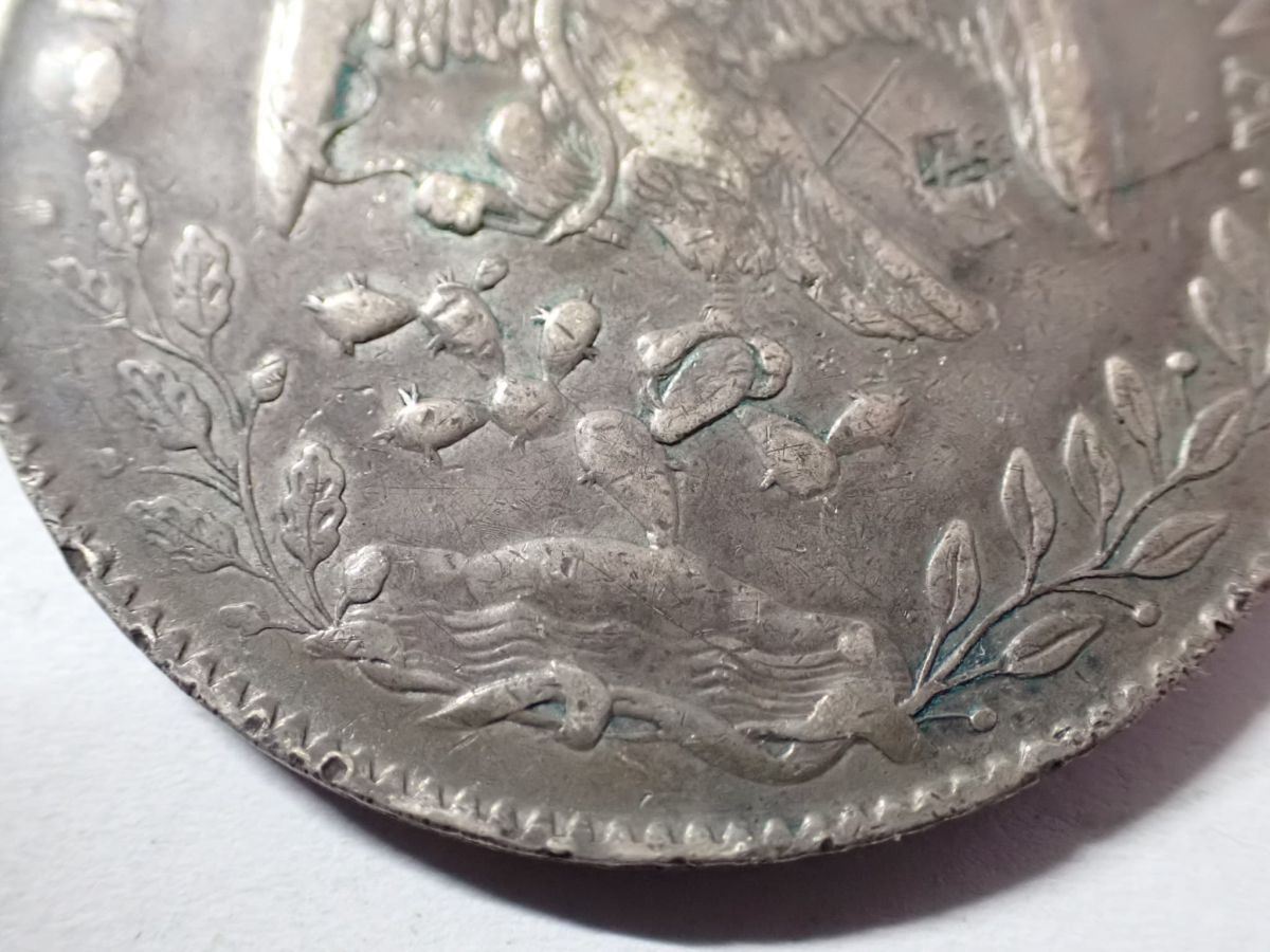 N347/6E〇1891年 メキシコ 8レアル銀貨 自由の帽子/鷲と蛇 貿易銀 大型