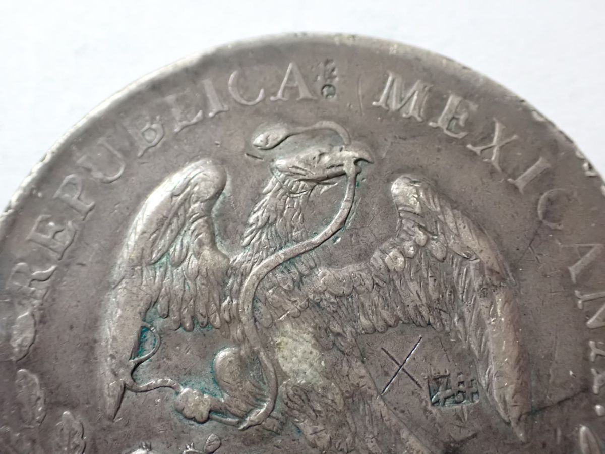 N347/6E〇1891年 メキシコ 8レアル銀貨 自由の帽子/鷲と蛇 貿易銀 大型