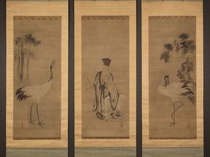 ［模写] 骨董 狩野常信 鷹図 紙本 掛軸 中古】【都屋】狩野常信 架鷹図 屏風 六曲半双 紙本肉筆の落札情報詳細