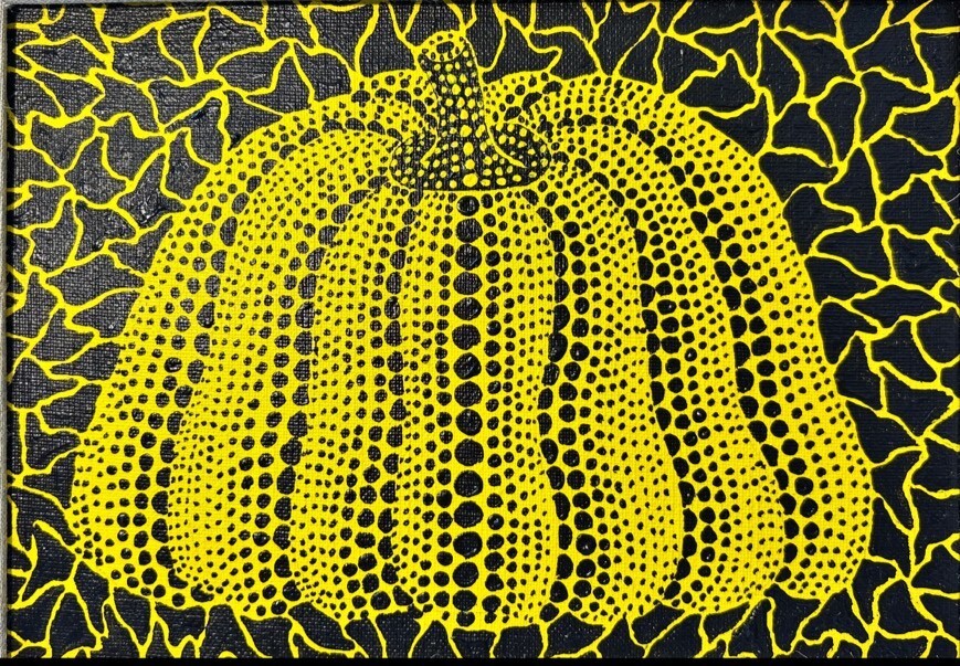 【模写】カボチャの巨匠☆Pumpkin☆カボチャ☆アクリル肉筆作品Ｆ6合☆新品額 模写 アクリル画/現代作家巨匠【草間彌生】「かぼちゃ」 裏 サイン/SM