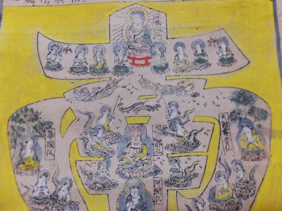 仏画 南無阿弥陀仏 木版摺彩色 六字名号 曼荼羅 古画 掛軸 仏教美術