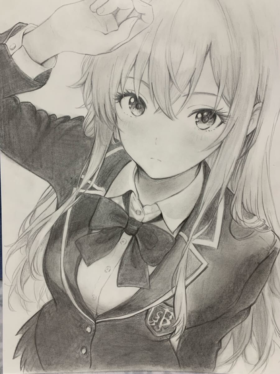 手描きイラスト 手書きイラスト 鉛筆画 オリジナルキャラ ケント紙