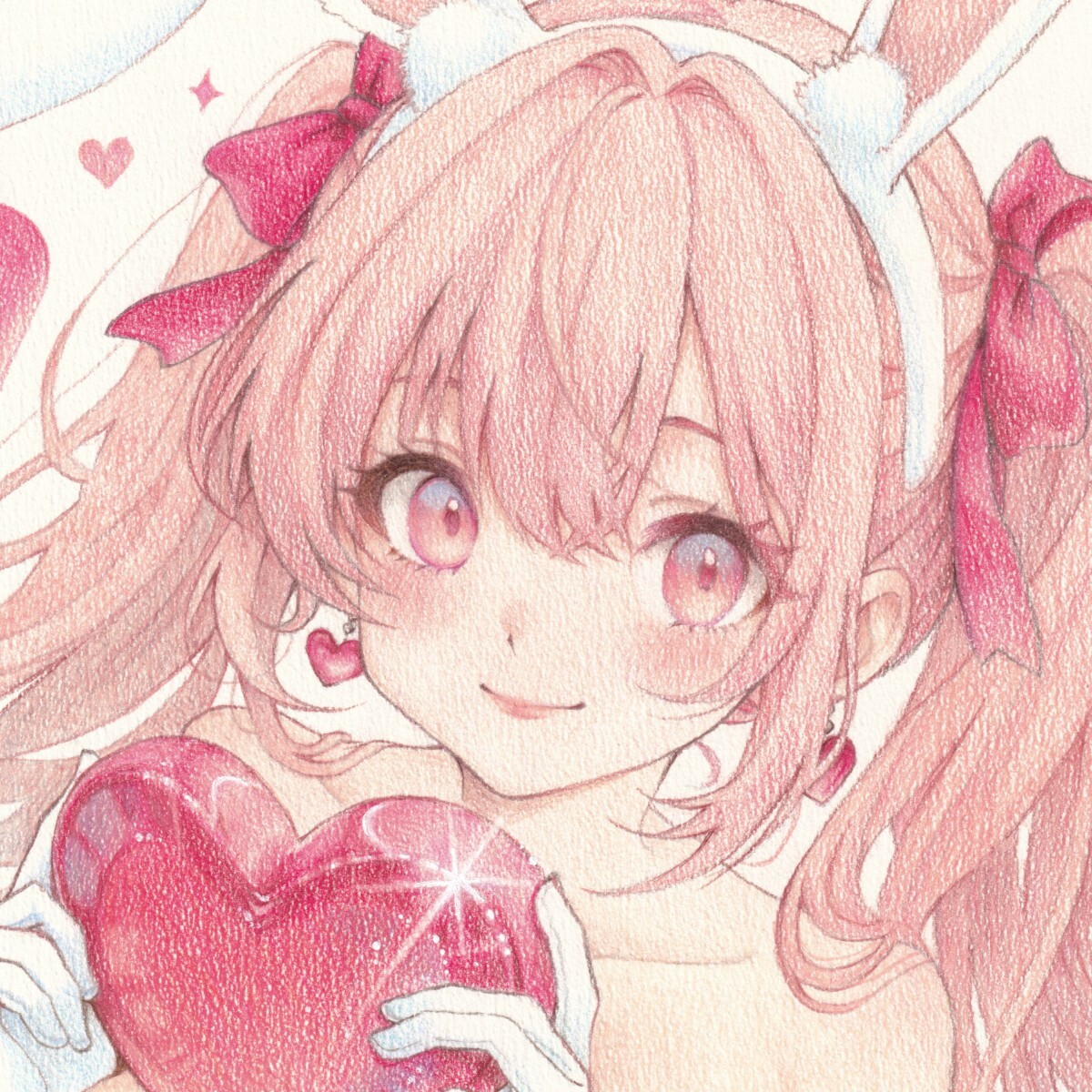 色鉛筆画【A4原画】Loveバニー 手描きイラスト 美少女 オリジナル 一点
