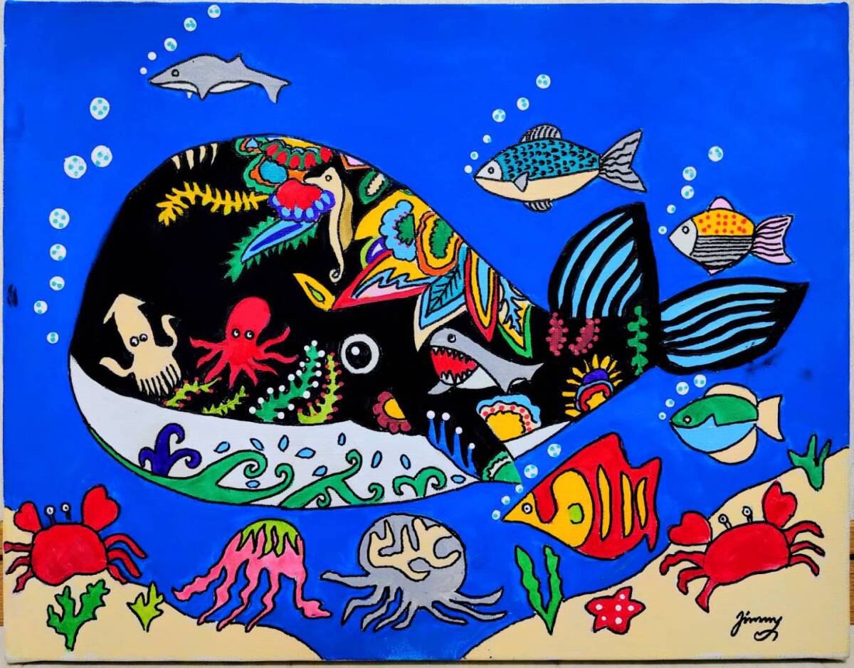 模写】ジミー大西【海（クジラ）】手描き作品/人気作家/人気作品/表裏