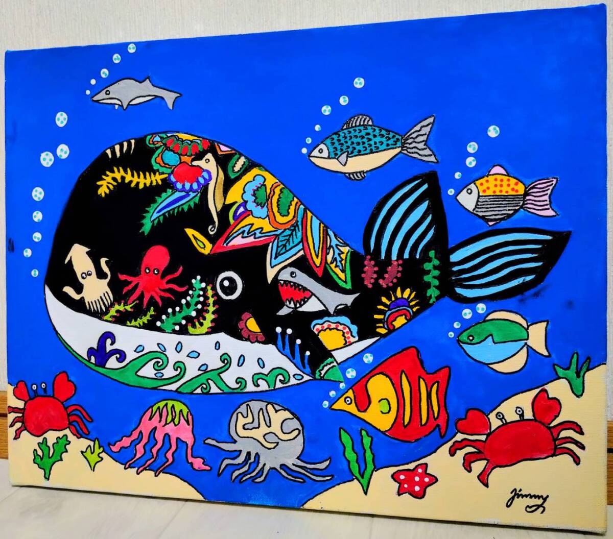 模写】ジミー大西【海（クジラ）】手描き作品/人気作家/人気作品/表裏