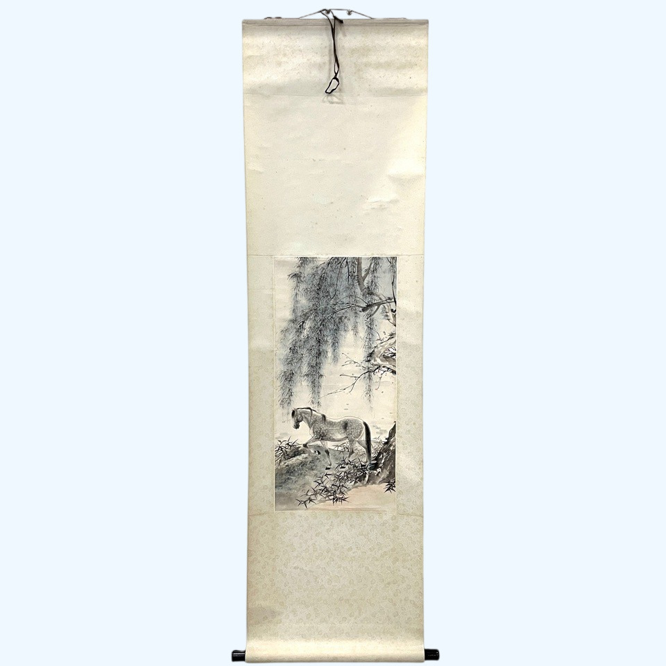 掛け軸 水墨画 中国美術 掛軸 馬 骨董・民芸品(掛軸)｜売買された