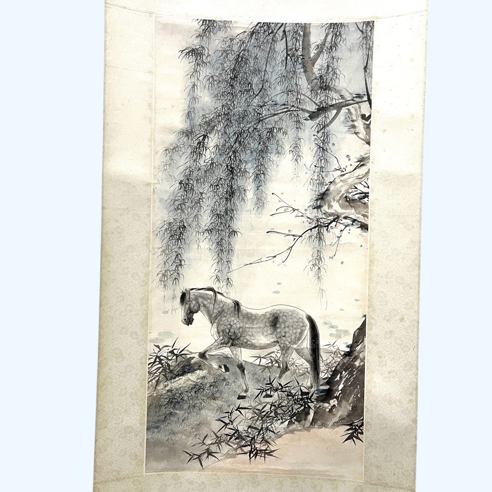 掛け軸 水墨画 中国美術 掛軸 馬 骨董・民芸品(掛軸)｜売買された