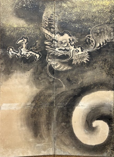 432【真作】狩野玉元「雲龍図 六曲一隻屏風」肉筆 屏風 江戸幕府表絵師