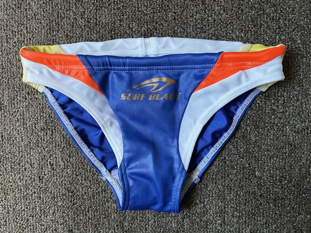 ■新品■送料無料■SURFBLADE■透け■競パン■ビキニ■サイズSS■0111 SURF BLADE 競パン Blue&White&Orange SSサイズ Vパン 未使用 ビキニ