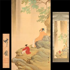 掛軸　水田竹圃作　梅木に鳥図　桐箱付　C　6318A 掛軸 水田竹圃作 梅木に鳥図 桐箱付 C 6318A 掛軸 水田竹圃作 梅木に鳥