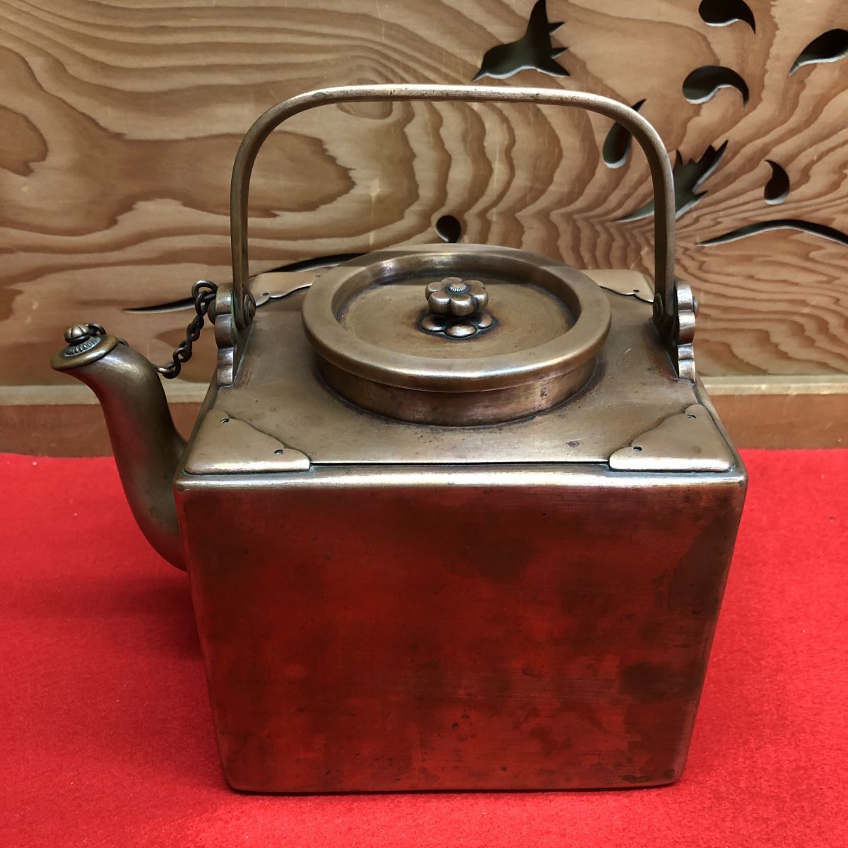 作家物 慶の銘ある古い 銅製 銀線 曲げわっぱ型 急須 煎茶道具 湯沸 銅