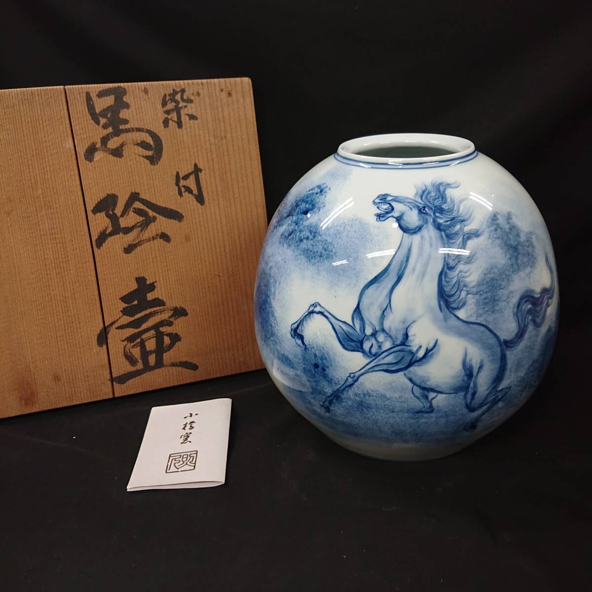 古伊万里、染付、松鶴、竹雀、梅鶯、窓絵　箱付き。沈香壺。完品。 古伊万里、染付、松鶴、竹雀、梅鶯、窓絵箱付き。沈香壺。