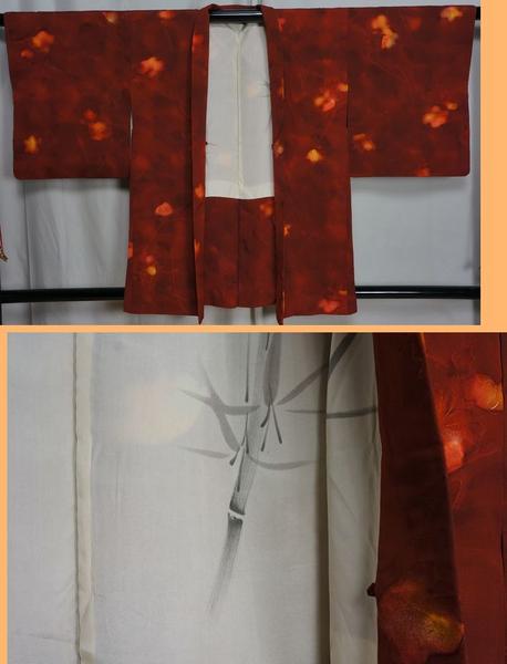 絹100％　紋意匠縮緬　地紋おこし染羽織　誂え仕立て品　中古品