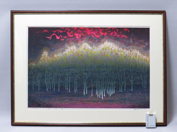 絵画館 人気！牧野宗則 「赤い風」直筆サイン・大判 ☆2～4万☆(木版画