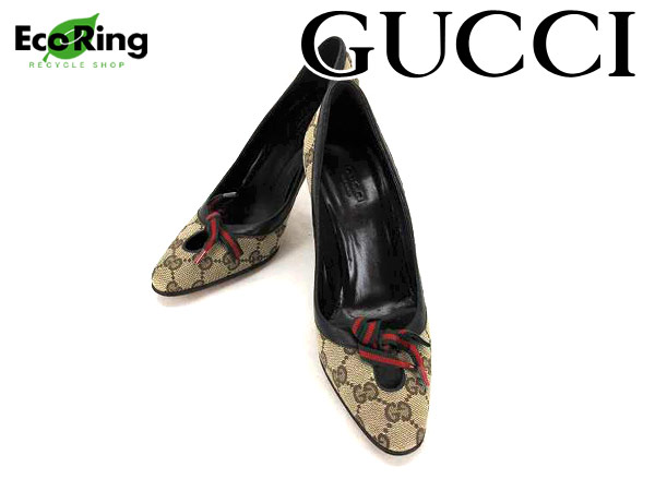 1円 超美品 グッチ GG ×シェリー リボン パンプス 36 1/2BQ795