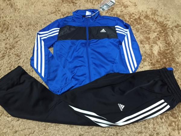 新品adidas/アディダスキッズ3ラインジャージ/上下/青黒140激安