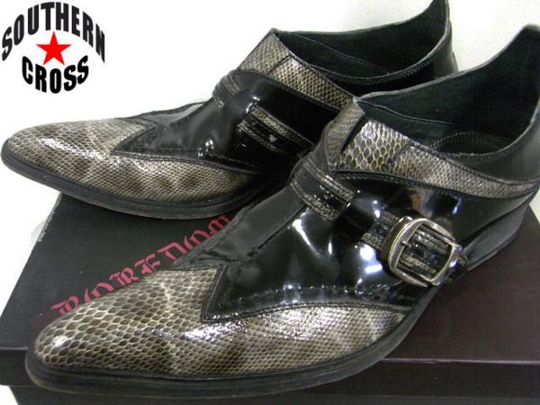 ボアダム【良好】パイソン型押しレザードレスシューズ/黒/41