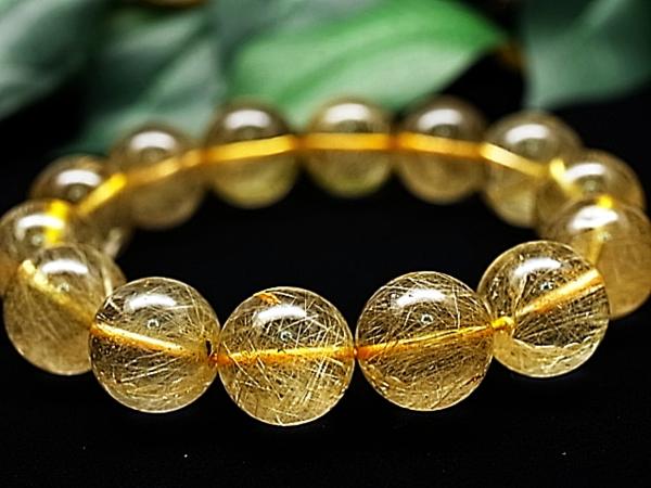 13A美しい透明感 ゴールドルチル 金針水晶 ブレス 16.5mm【635Y