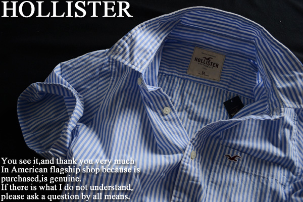 ホリスター【本物】最新半袖 ストライプボーダーシャツ/M青/IR4
